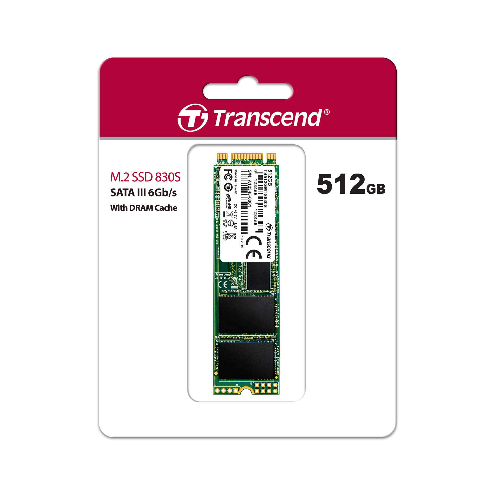 Transcend 512GB, M.2 2280 SSD, SATA3, B+M Key, TLC TS512GMTS830S